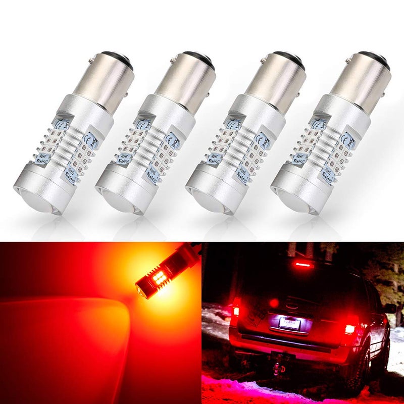 Antline Extremely Bright 1157 1157A 2057 2357 7528 2057A BAY15D 21-SMD 2835 Chipsets 1260 Lumens LED Bulb Replacement Brilliant Red for Car Brake Tail Turn Signal Blinker Lights Bulbs (Pack of 4) - Image 1